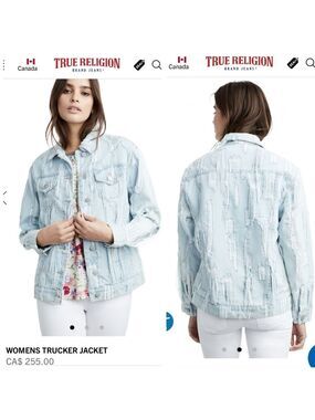 True Religion Women's Denim Trucker Jean Jacket Distressed Cyan Cyclone XS NEW